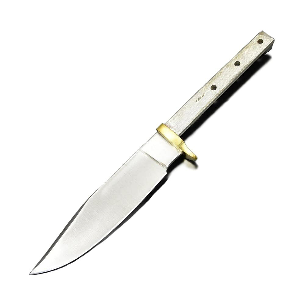 ナイフメイキング 真鍮製ガード ハンターブレード好みのハンドルで仕上げるハンターブレード好みのハンドル材を取り付けてオリジナルナイフを製作できる、ステンレス製のハンターナイフ用ブレードブランク。ブレードは先端側の背を切り落としたクリップポイント形状。刃部には扱いやすいプレーンエッジを採用し、表面は落ち着いた光沢のあるサテン仕上げ。ハンドル部分は、木材や樹脂などへ差し込んで固定するナロータング構造。ブレード根元には真鍮製のガードを備えており、ハンドルを取り付けることでクラシックな外観に仕上げられます。※本製品はハンドルが取り付けられていないナイフ製作用ブレードです。※製品の仕様、外観はメーカーより予告なく変更されますので、気になる点や、詳細はメールで別途お問合わせください。PC・モニタの環境で色が実物と多少異なる場合があります。布製品などは個体差があり、寸法に誤差が多少ありますので、ご了承くださいませ。ブレードブランクの詳細サイズ約27cm （全長）刃渡り約17cm刃厚約4mm重量約150g素材ステンレス鋼生産国パキスタン[682][d01310296289606820000] ナイフ部品 ナイフ用品 ナイフ用部品 刃物パーツ 刃物部品 レプマート repmart 激安通販 激安販売狩猟・アウトドア ＞ ナイフ ＞ ナイフ用品 ＞ ナイフパーツ[ナイフメイキング]狩猟 アウトドア [ナイフ/ナイフ用品/ナイフパーツ]【Knifemaking ナイフブレード ステンレス鋼 ハンターナイフ用 BL120】好みのハンドル材を取り付けてオリジナルナイフを製作できる、ステンレス製のハンターナイフ用ブレードブランク。ブレードは先端側の背を切り落としたクリップポイント形状。刃部には扱いやすいプレーンエッジを採用し、表面は落ち着いた光沢のあるサテン仕上げ。ハンドル部分は、木材や樹脂などへ差し込んで固定するナロータング構造。ブレード根元には真鍮製のガードを備えており、ハンドルを取り付けることでクラシックな外観に仕上げられます。※本製品はハンドルが取り付けられていないナイフ製作用ブレードです。狩猟・アウトドア ＞ ナイフ ＞ ナイフ用品 ＞ ナイフパーツKnifemaking ナイフブレード DropPoint ダマスカス鋼 BL124Knifemaking ナイフブレード 真鍮製ガード付き ステンレス製 クリップポイント BL7Knifemaking ナイフブレード Hunter ドロップポイント 真鍮ガード付き BL-7702Knifemaking ナイフブレード 真鍮製ガード付き ステンレス製 セイバーグラインド BL-7709&nbsp;