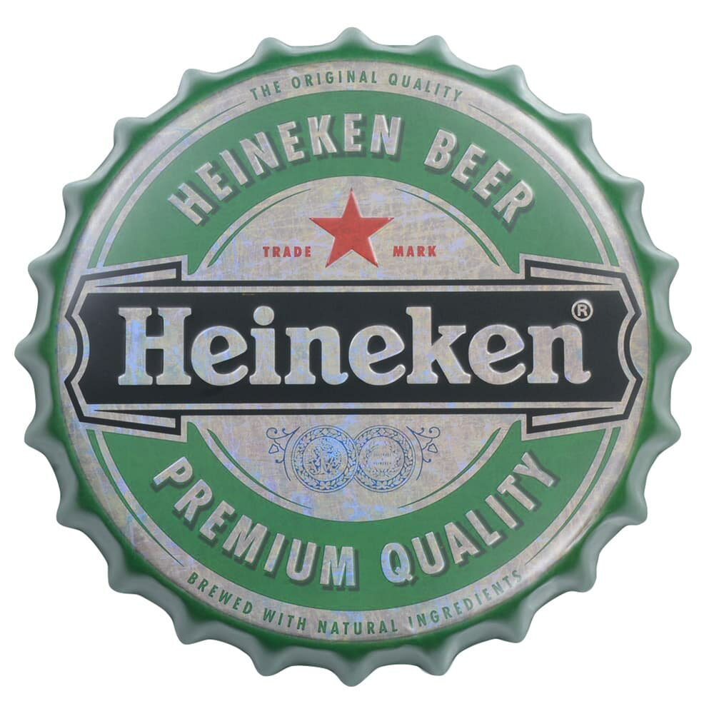 ブリキ看板 Heineken ボトルキャップ型 スチール製 0003340-0001 ハイネケン 壁掛けディスプレイ 壁掛け用 装飾 インテリア キッチン 家庭用品 通販 通信販売 日用品 生活用品 錻力看板 金属看板 鉄板看板 メタルサイン レトロ風 ビンテージ インテリア雑貨