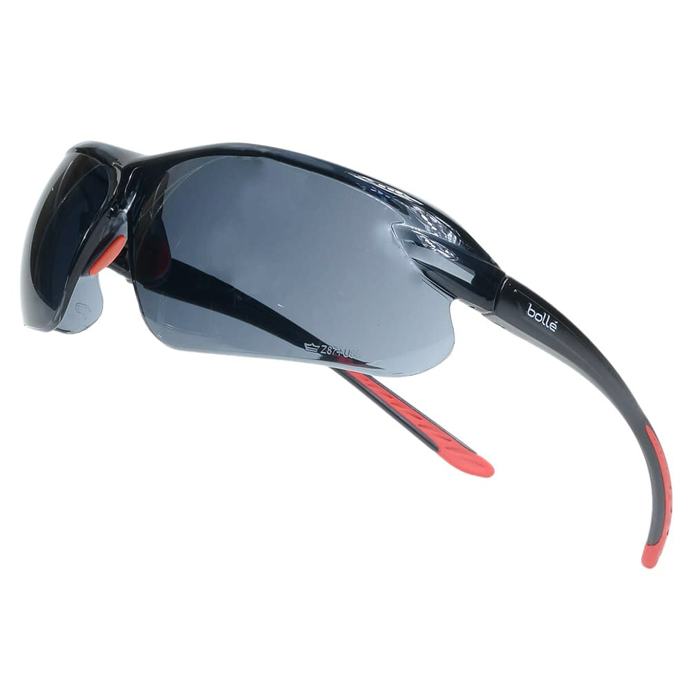 bolle セーフティーグラス IRI-S テンプル角度調節可能 スモークレンズ 1670002A 保護メガネ、Bolle、IRI-S、レッド×ブラック、スモークレンズ、フレキシブルフィット、防曇、耐傷、プラチナコーティング、UVカット セーフティグラス 保護眼鏡 保護めがね 安全メガネ