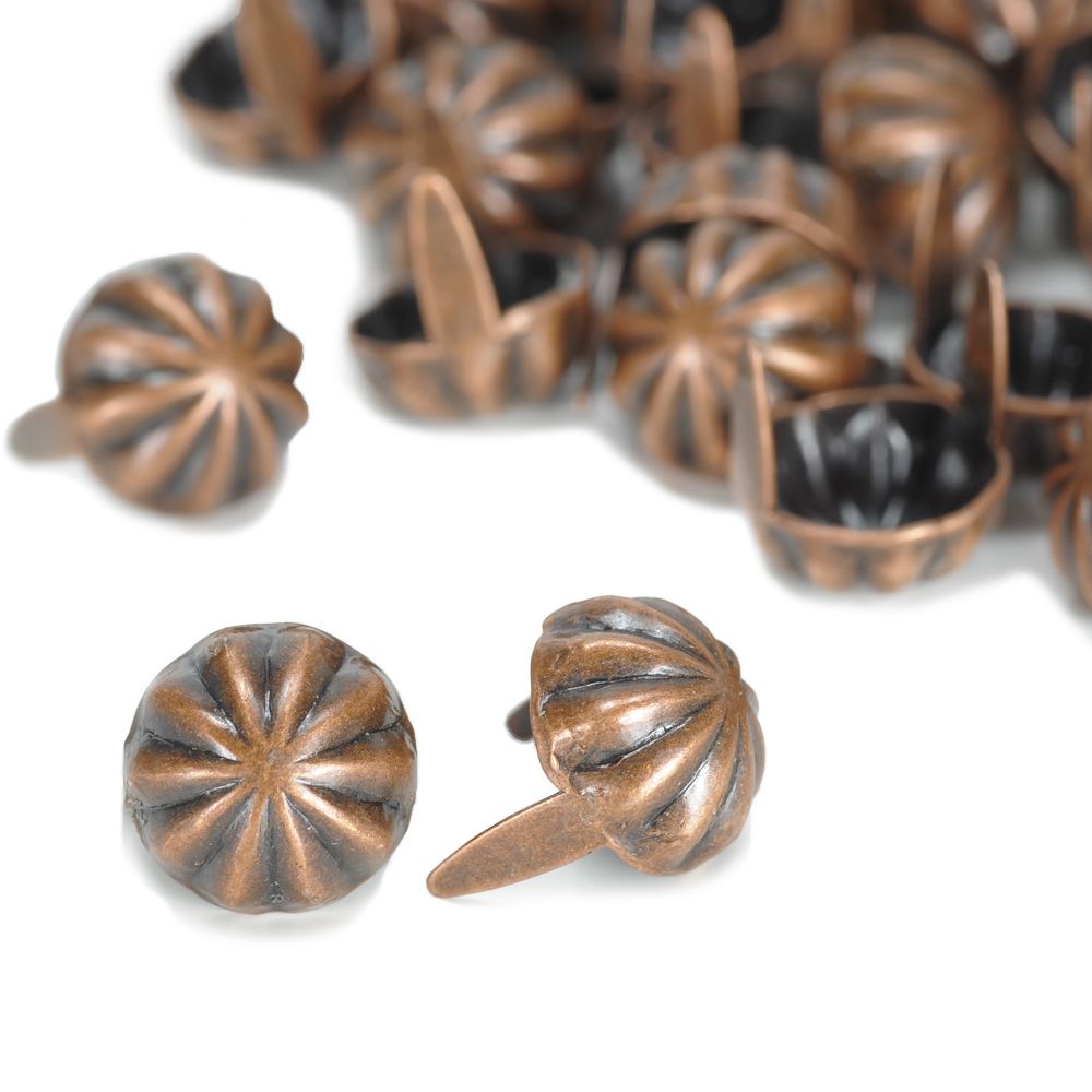 アンブレラ型 スタッズ 2爪 6mm [ アンティークカッパー / 1個 ] アンティーク風 革細工 スタッズベルト レザークラフト材料 メンズベルト自作 ハンドメイド リベット スネールヘッド 金属鋲 円すい トゲ 棘 ラウンド型 レザークラフト資材