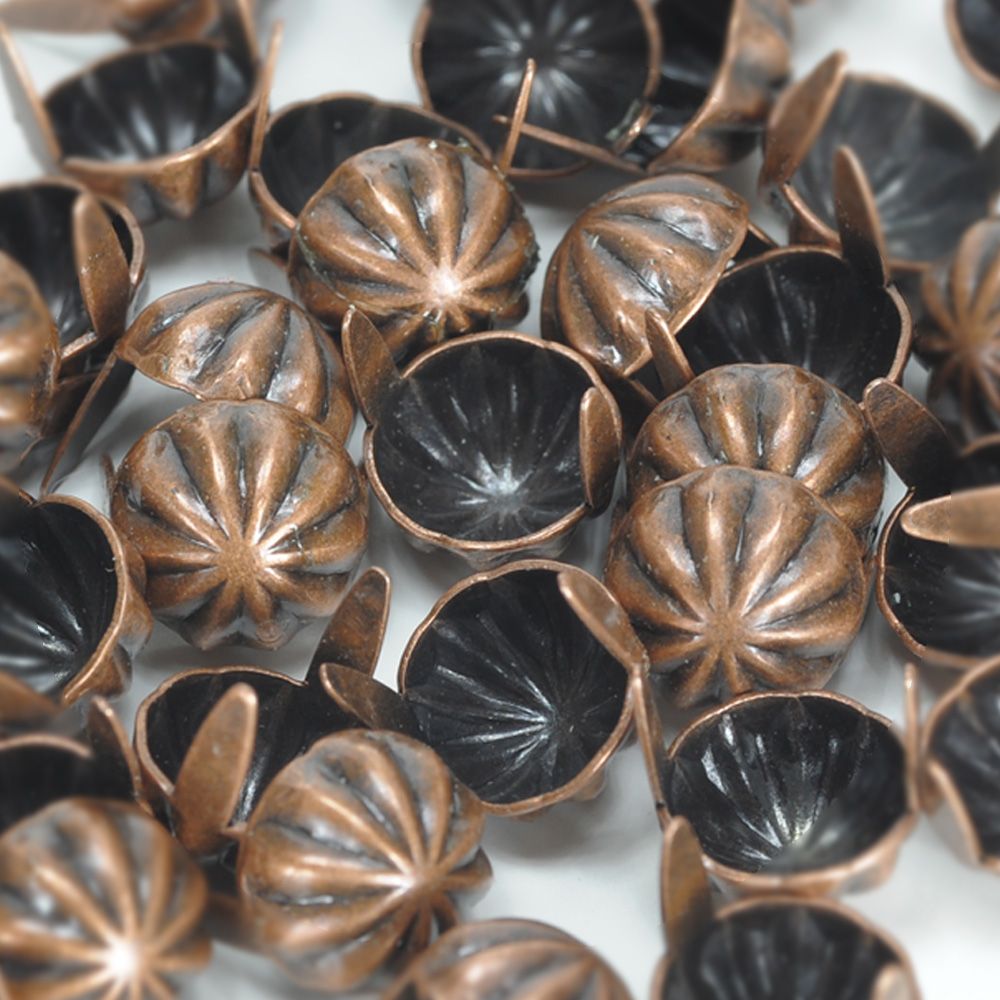 アンブレラ型 スタッズ 2爪 6mm [ アンティークカッパー / 1個 ] アンティーク風 革細工 スタッズベルト レザークラフト材料 メンズベルト自作 ハンドメイド リベット スネールヘッド 金属鋲 円すい トゲ 棘 ラウンド型 レザークラフト資材