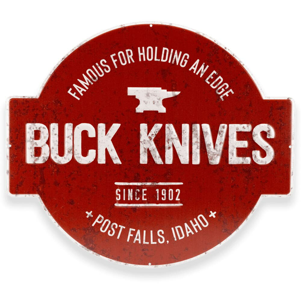 BUCK ブリキ看板 Famous For Edge エンボス加工 BU95309 バックナイフ 壁面インテリア アメリカン雑貨 工業 通販 通信販売 錻力看板 金属看板 鉄板看板 メタルサイン レトロ風 ビンテージ インテリア雑貨 壁掛けインテリア