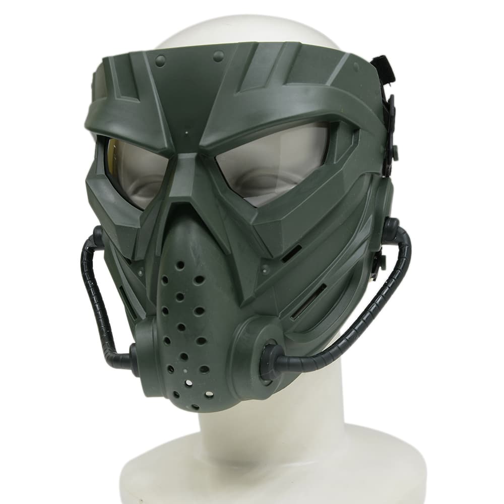 ミリタリーショップ レプマートのフルフェイスガード MECHANICAL ヘルメット装着アダプター付 [ オリーブドラブ / クリア ] フェイスマスク サバゲ—装備 サバイバルゲーム ゴムベルト 取付用ベルト 保護面 防護面 フルガードマスク フェイスプロテクター 顔面保護具 顔面シールド 顔用ガード｜アングル2