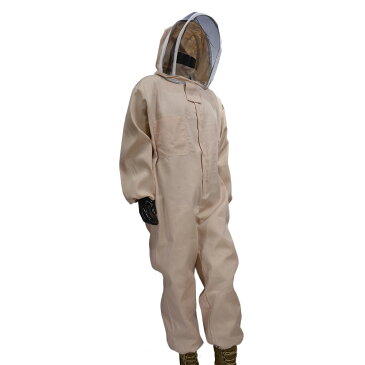 蜂防護服 フェイスガード付 つなぎタイプ [ XLサイズ ] ハチプロテクター スズメバチ駆除 草刈り 農作業 白