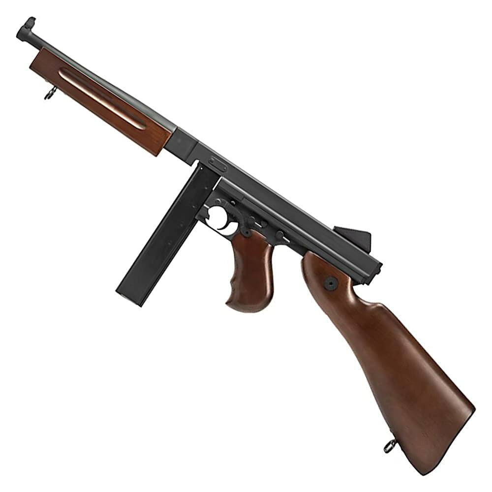 キングアームズ Thompson M1A1 Military天然木とフルメタルで再現したM1A1電動ガン2015年に台灣へ移転したエアソフトメーカー、King Arms（キングアームズ）。正規ライセンスのフル刻印とリアルウッド、フルメタル外装を備えた電動ガン、トンプソンM1A1ミリタリーです。1942年にコンペンセイターや放熱フィンを排除し、同年にリアサイト左右にガードを付けた、M1A1を再現。レシーバーやアウターバレルなど主要部分には金属を使用。ストック、ピストルグリップ、ハンドガードには天然木を採用し、木目を生かした外観に仕上げられています。正規ライセンスを取得したフル刻印仕様を採用。M1A1の特徴的な外観を、金属とリアルウッドを組み合わせて再現しています。サイトは固定式フロントサイトと可倒式リアサイトを装備。内部には9mmベアリング軸受けを採用したメカボックスを搭載。MOSFETも組み込まれており、スイッチ系統を電子的に制御します。ストック内部には7.4VスティックタイプまたはAKタイプのLiPoバッテリーを収納可能。プラスチック製の110連ロングマガジンが付属します。※製品の仕様、外観はメーカーより予告なく変更されますので、気になる点や、詳細はメールで別途お問合わせください。PC・モニタの環境で色が実物と多少異なる場合があります。布製品などは個体差があり、寸法に誤差が多少ありますので、ご了承くださいませ。電動ガンの詳細全長約80cm重量約2.9kg （マガジン抜き）約3.1kg （空マガジン込み）素材アルミニウム、亜鉛合金、天然木装弾数110発発射方式電動式 エアガン用バッテリー （動力源）ホップアップダイヤル式可変ホップアップ対象年齢18歳以上使用BB弾6mmBB弾銃身長 （インナーバレル）315mm生産国台湾[2959][d06141111111211272959] 電動エアライフル 電動エアーライフル 電動ライフル 電動エアソフトライフル 電動カービン銃 電動自動小銃 電動自動式小銃 電動アサルトライフル エアソフトガン エアーソフトガン トイガン おもちゃ銃 遊戯銃 玩具銃 レプマート repmart 激安通販 激安販売エアガン・パーツ ＞ エアソフトガン ＞ 電動ガン ＞ 電動ライフル ＞ その他のメーカー新着アイテム ＞ 新着アイテム 2026年 ＞ 10月 新入荷[キングアームズ]エアガン パーツ [エアソフトガン/電動ガン/電動ライフル/その他のメーカー]【EMG/King Arms 電動ガン トンプソン M1A1 ミリタリー JASG適合 KA-AG-263-WO-TH】2015年に台灣へ移転したエアソフトメーカー、King Arms（キングアームズ）。正規ライセンスのフル刻印とリアルウッド、フルメタル外装を備えた電動ガン、トンプソンM1A1ミリタリーです。1942年にコンペンセイターや放熱フィンを排除し、同年にリアサイト左右にガードを付けた、M1A1を再現。レシーバーやアウターバレルなど主要部分には金属を使用。ストック、ピストルグリップ、ハンドガードには天然木を採用し、木目を生かした外観に仕上げられています。正規ライセンスを取得したフル刻印仕様を採用。M1A1の特徴的な外観を、金属とリアルウッドを組み合わせて再現しています。サイトは固定式フロントサイトと可倒式リアサイトを装備。内部には9mmベアリング軸受けを採用したメカボックスを搭載。MOSFETも組み込まれており、スイッチ系統を電子的に制御します。ストック内部には7.4VスティックタイプまたはAKタイプのLiPoバッテリーを収納可能。プラスチック製の110連ロングマガジンが付属します。エアガン・パーツ ＞ エアソフトガン ＞ 電動ガン ＞ 電動ライフル ＞ その他のメーカー新着アイテム ＞ 新着アイテム 2026年 ＞ 10月 新入荷EMG/King Arms 電動ガン トンプソン M1928 シカゴ JASG適合 KA-AG-258-WO-THEMG/King Arms 電動ガン STRIKE INDUSTRIES グリッドロック レール 公式ライセンスEMG/King Arms 電動ガン TROY Industries SOCC 15インチ 電子トリガー搭載 EMG-AG-264DENIX モデルガン M1928 トンプソン サブマシンガン 1092離島・一部地域への大型商品の配送は、配送料見積もりとなります。&nbsp;