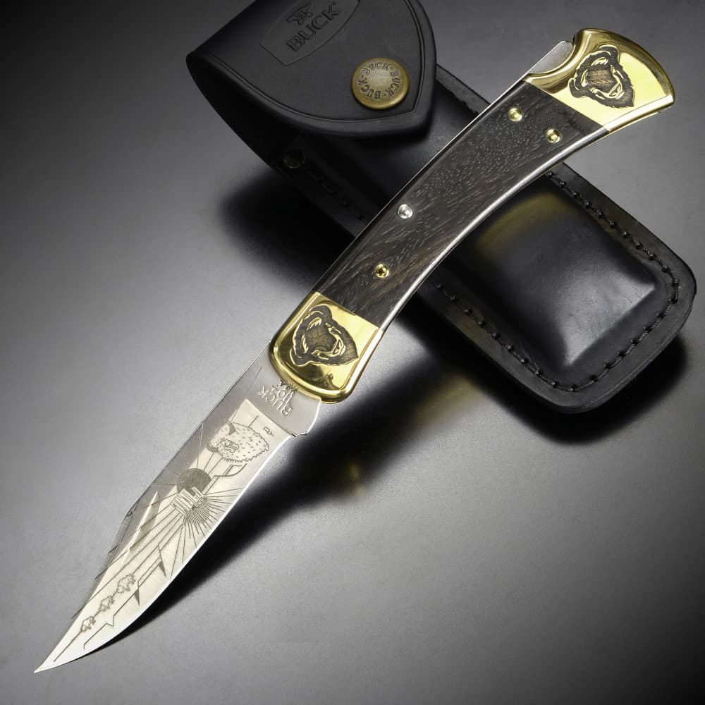 BUCK 折りたたみナイフ 110 限定品 イエローホースカスタム バッファロー刻印 バックナイフ Folding Hunter フォールディングハンター Buffalo フォールディングナイフ 折り畳みナイフ 折り畳み式ナイフ 折りたたみ式ナイフ フォルダー