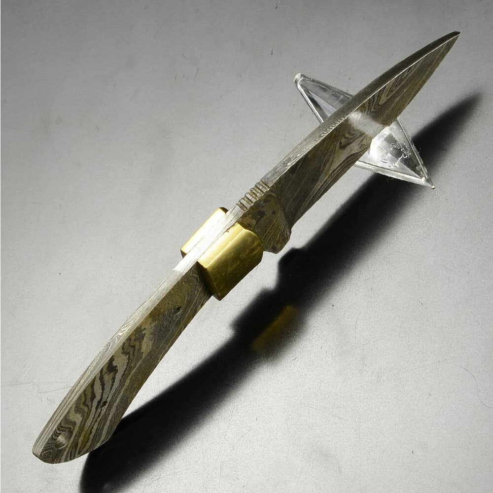 Knifemaking ナイフブレード 真鍮製ガード付き ダマスカス鋼 ドロップポイントブレ...