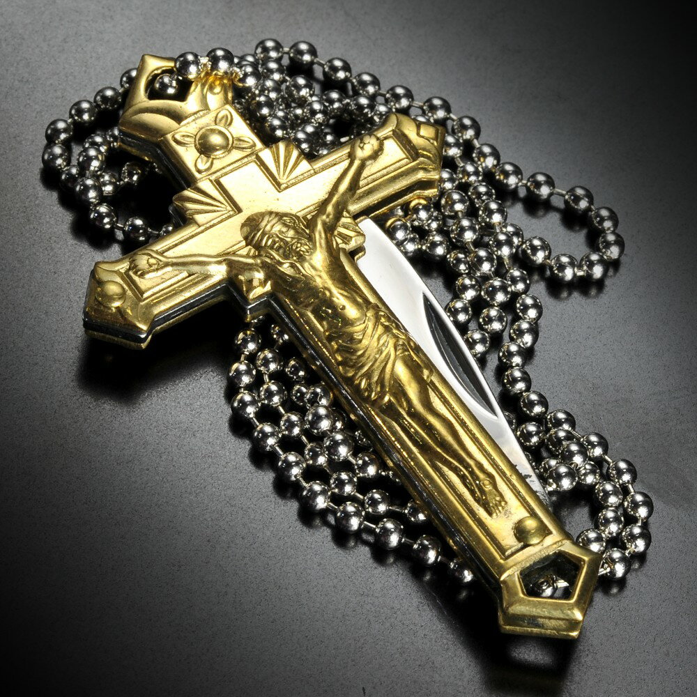 ラフライダー 折りたたみ式 小型ナイフ RR1497 十字架ネックレス ボールチェーン付 折り畳みナイフ 折畳みナイフ フォルダー フォールディングナイフ ホールディングナイフ ペンダントナイフ ミニナイフ チョーカー ネックレスナイフ ネックナイフ ペンダント型ナイフ