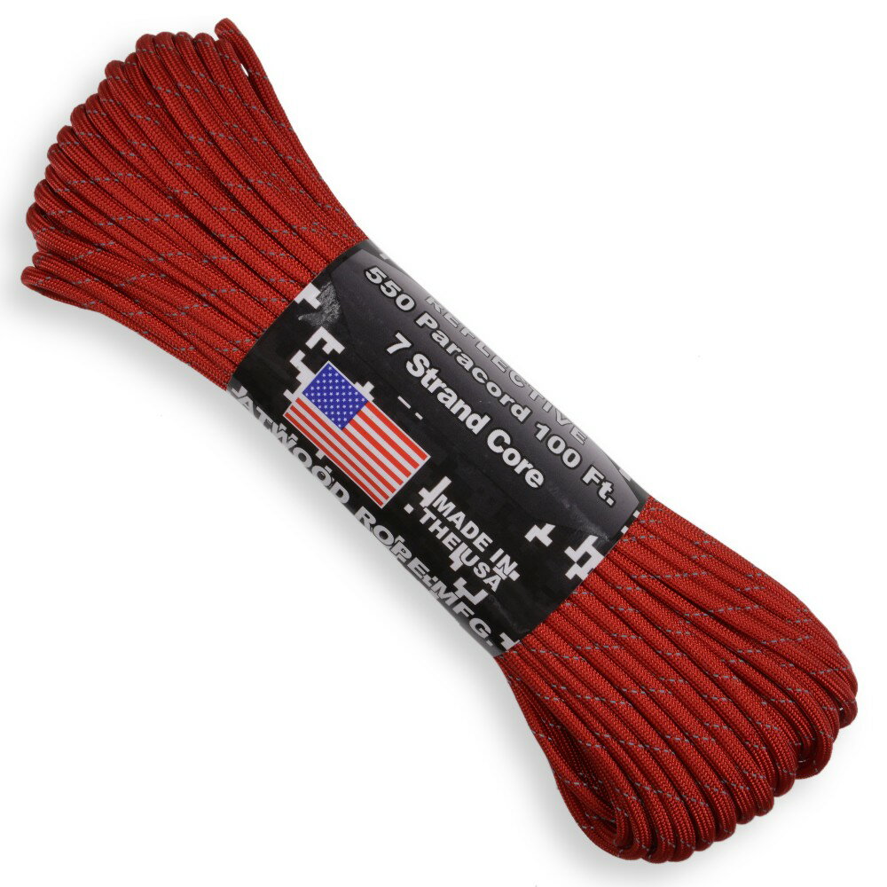 ATWOOD ROPE 反射材 550パラコード タイプ3 レッド 30m アトウッドロープ ARM 商用 Reflective Red リフレクティブ 赤 ロープ パラシュートコード 綱 靴紐 靴ひも シューレース 防災 550コード ナイロンコード 紐 ひも