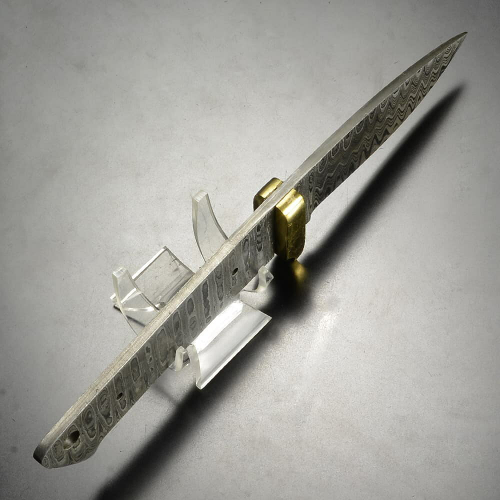Knifemaking ナイフブレード Damascus Drop Pt 真鍮ガード付き ダマスカス鋼 BL129...