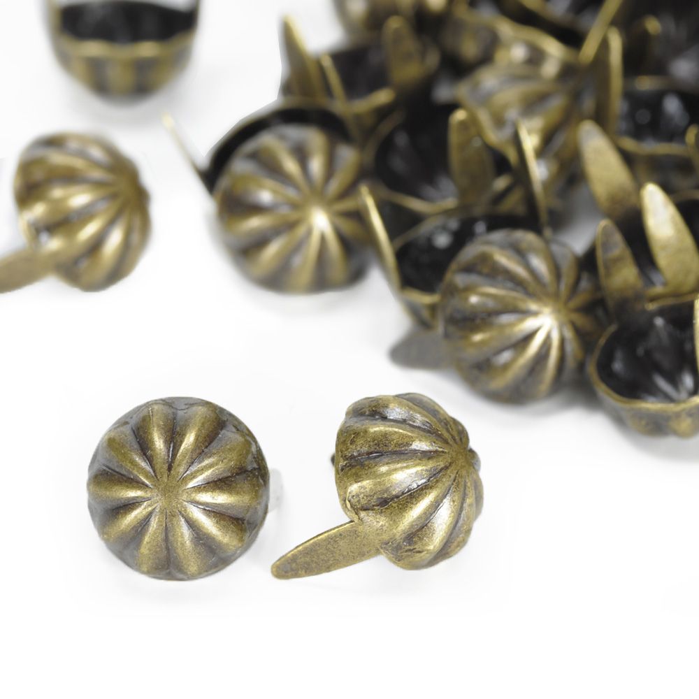 アンブレラ型 スタッズ 2爪 9mm [ アンティークブラス / 1個 ] アンティーク風 革細工 スタッズベルト レザークラフト材料 メンズベルト自作 ハンドメイド リベット スネールヘッド 金属鋲 円すい トゲ 棘 ラウンド型 レザークラフト資材