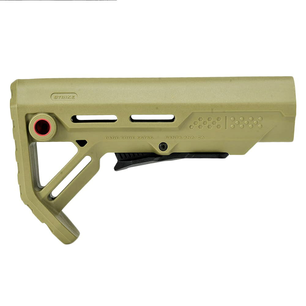 ミリタリーショップ レプマートのSTRIKE INDUSTRIES バットストック MOD1 ミルスペックチューブ対応 M4/AR-15用 SI-STRIKE-ES-MOD1 [ FDE&レッド ] ストライクインダストリーズ SI MOD.1 モッド1 モッドワン 伸縮 樹脂製ストック 樹脂製銃床 樹脂ストック ライフルストック 銃床 ガンストック プラスチック｜アングル2