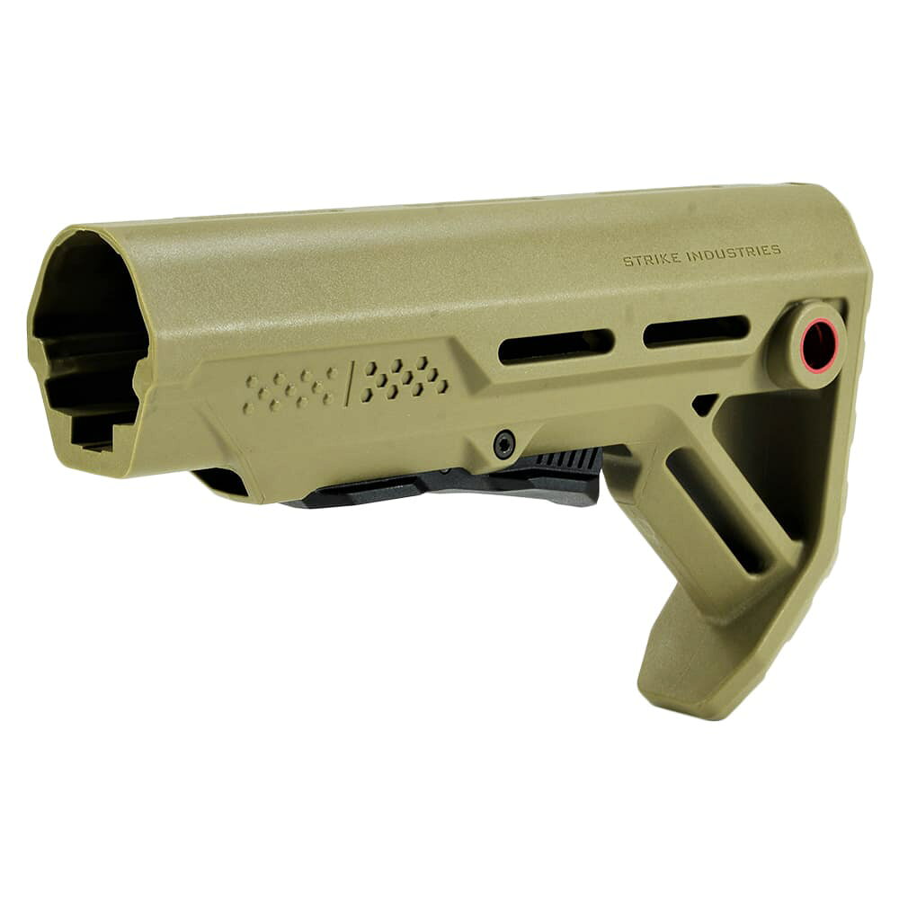 ミリタリーショップ レプマートのSTRIKE INDUSTRIES バットストック MOD1 ミルスペックチューブ対応 M4/AR-15用 SI-STRIKE-ES-MOD1 [ FDE&レッド ] ストライクインダストリーズ SI MOD.1 モッド1 モッドワン 伸縮 樹脂製ストック 樹脂製銃床 樹脂ストック ライフルストック 銃床 ガンストック プラスチック｜アングル3