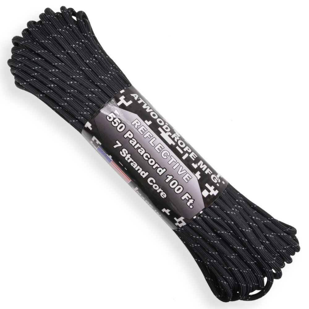 ATWOOD ROPE 反射材 550パラコード タイプ3 ブラック  アトウッドロープ ARM 商用 Reflective Black 黒 リフレクティブ ロープ パラシュートコード 綱 靴紐 靴ひも シューレース 防災 550コード ナイロンコード 紐 ひも