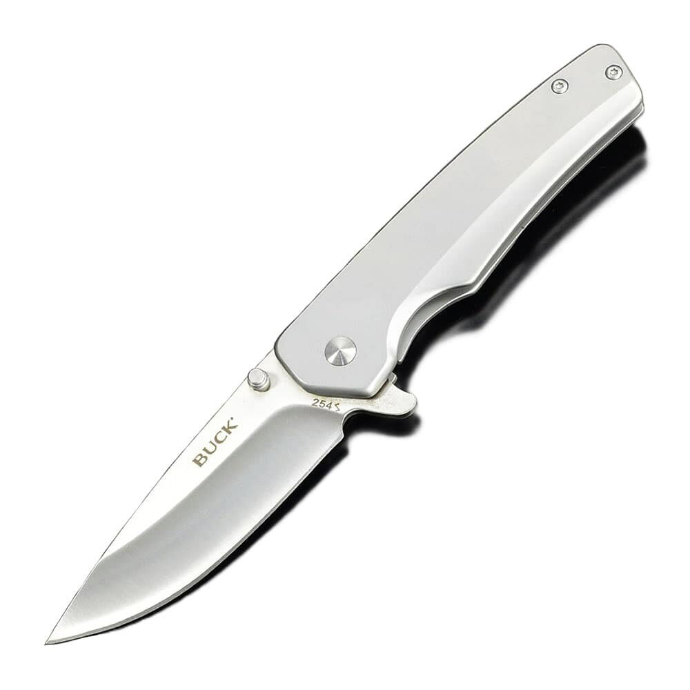 バックナイヴズ folding knife サテン仕上げサテン仕上げが映えるスリムなステンレスナイフナイフメーカーとして長い歴史を持つBUCK（バックナイヴズ）製の折りたたみナイフ、Odessa（オデッサ）です。ブレードにはサテン仕上げの7Cr17MoVステンレス鋼を使用。先端まで扱いやすいドロップポイント形状で、直線的なステンレスハンドルと組み合わせることで、すっきりとした印象に仕上がっています。ロック方式は、ハンドルフレームの一部でブレードを固定するフレームロック式。サムスタッドを備えており、開閉操作を行いやすい構造になっています。ハンドルにはポケットクリップを装備。閉じた状態で約11cmのコンパクトなサイズのため、コレクションやアウトドア用品として収まりの良いフォールディングナイフです。※製品の仕様、外観はメーカーより予告なく変更されますので、気になる点や、詳細はメールで別途お問合わせください。PC・モニタの環境で色が実物と多少異なる場合があります。布製品などは個体差があり、寸法に誤差が多少ありますので、ご了承くださいませ。ポケットナイフの詳細パッケージ総重量 約140g全長約19cm刃渡り約7.7cm刃厚約3mmブレード形状ドロップポイントブレード材7Cr17MoVステンレス鋼重量約130gハンドル材ステンレス鋼ロック機構フレームロック生産国中国BUCK バックナイヴズは、1902年にカンザス鍛冶屋の見習いだったホイト・バックにより創業しました。原料として使い古したファイルブレードを使用して、ホイトは、ナイフを作りました。彼の制作したナイフは、第二次世界大戦中に高く評価されることになりました。1964年、息子のアル・バックは、Model110フォールディングハンターを発表、バックナイヴズ社の設計した信頼性の高いロックブレードは、ナイフ産業に変革をもたらし、卓越した技術を持つナイフブランドとしての地位を確立しました。[バックナイブズ/BUCK knives バックナイフ]バックナイブズの商品一覧[3022][d01310296038730220000][000BU] 板ばねロック フォールディングナイフ 折畳ナイフ 折畳みナイフ 折畳式ナイフ 折り畳み式ナイフ 折りたたみ式ナイフ 折込ナイフ 折込みナイフ フォルダー レプマート repmart 激安通販 激安販売狩猟・アウトドア ＞ ナイフ ＞ 折りたたみナイフ ＞ フレームロック式取り扱いブランド ＞ 《ハ》行 ＞ 《ハ》で始まるブランド ＞ バックナイブズ[バックナイヴズ]狩猟 アウトドア [ナイフ/折りたたみナイフ/フレームロック式]【BUCK 折りたたみナイフ Odessa フレームロック式 ステンレス鋼 BU254SSS】ナイフメーカーとして長い歴史を持つBUCK（バックナイヴズ）製の折りたたみナイフ、Odessa（オデッサ）です。ブレードにはサテン仕上げの7Cr17MoVステンレス鋼を使用。先端まで扱いやすいドロップポイント形状で、直線的なステンレスハンドルと組み合わせることで、すっきりとした印象に仕上がっています。ロック方式は、ハンドルフレームの一部でブレードを固定するフレームロック式。サムスタッドを備えており、開閉操作を行いやすい構造になっています。ハンドルにはポケットクリップを装備。閉じた状態で約11cmのコンパクトなサイズのため、コレクションやアウトドア用品として収まりの良いフォールディングナイフです。狩猟・アウトドア ＞ ナイフ ＞ 折りたたみナイフ ＞ フレームロック式取り扱いブランド ＞ 《ハ》行 ＞ 《ハ》で始まるブランド ＞ バックナイブズZero Tolerance 折りたたみナイフ Hinderer Slicer フレームロック 0562TICIVIVI 折りたたみナイフ Mini Elementum フレームロック C18062QGERBER 折りたたみナイフ Paraframe II ステンレス製 22-48447Zero Tolerance 折りたたみナイフ Hinderer Slicer ヒンダラー スライサー 0562CF&nbsp;