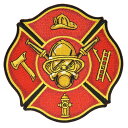 ミリタリーパッチ Fire Fighter アイロンシート付 レッド 小 ミリタリーワッペン アップリケ バイカーパッチ Firefighter Axe Ladder Hydrant Cap Patch 消防士 赤 救急 通販 販売 EMSワッペン EMTワッペン EMSパッチ EMTパッチ スリーブバッジ