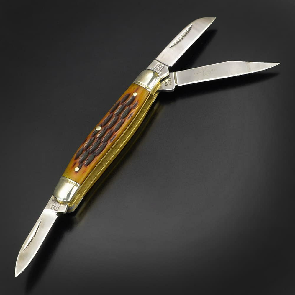 ミリタリーショップ レプマートのRough Ryder 折りたたみナイフ Amber Bone ミニストックマン RR194 ラフライダー ハンティングナイフ スモール ストックマン アンバーボーン トリプルブレードナイフ ストックマンフォルダー ファーマーズナイフ 3枚刃 ポケットナイフ マルチブレードナイフ｜アングル2