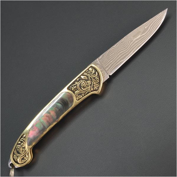 折りたたみナイフ 螺鈿 ダマスカス模様 [ Sサイズ ] らでん 折り畳みナイフ フォルダー フォールディングナイフ ホールディングナイフ 折り畳み式ナイフ 折りたたみ式ナイフ通販格安セール情報　楽天　通販