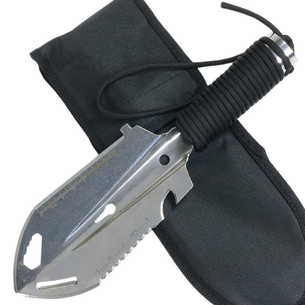 ハンドシャベル 多機能 ステンレス製 パラコードハンドル 収納袋付き [ シルバー&ブラック ] スコップ ショベル マルチツール アウトドア イントレンチツール Eツール 円匙 エンピ シャベル エントレンチツール エントレンチングツール 工兵スコップ ミリタリースコップ