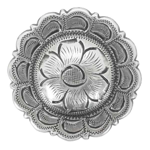 コンチョ 花柄模様 扇形縁取り アンティークシルバー調 [ 1インチ / ドットボタン用ネジ ] ハンドメイド 長財布 ロングウォレット 革製品 レザークラフト 材料 資材 パーツ