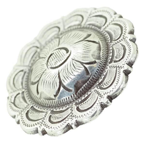 コンチョ 花柄模様 扇形縁取り アンティークシルバー調 [ 1インチ / ドットボタン用ネジ ] ハンドメイド 長財布 ロングウォレット 革製品 レザークラフト 材料 資材 パーツ