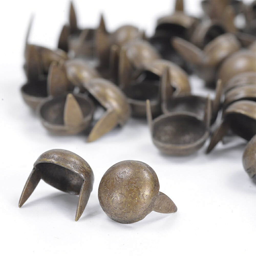 Round Studs, 2-prong, 9mm Diameter, 12mm Height [Antique Brass / Set of 15] Studded Belt, Leatherwork, Leathercraft Materials, Men's Belt Making, Handmade Leathercraft Supplies