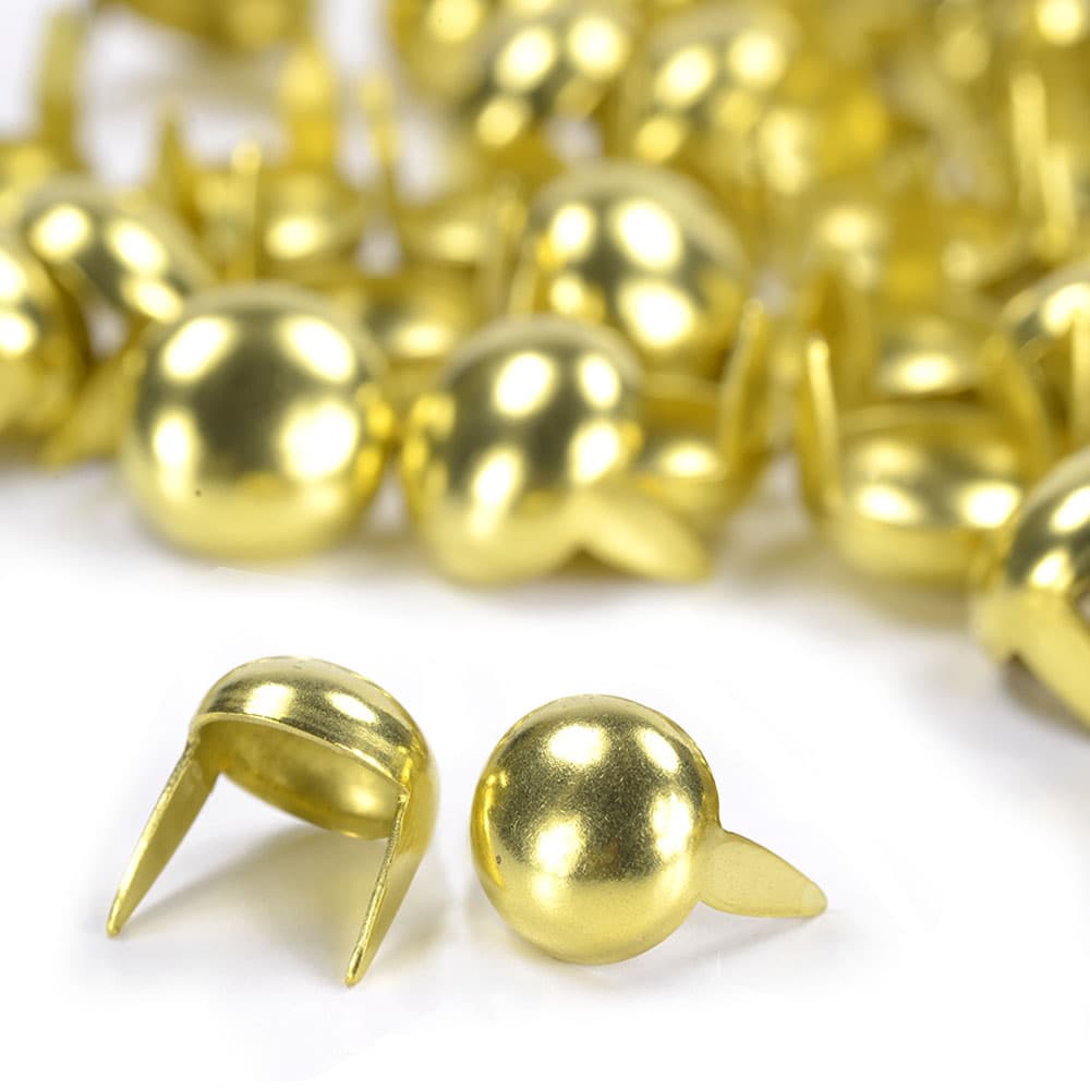 ラウンド型 スタッズ 2爪 直径6mm 高さ9mm [ ブラス / 15個セット ] スタッズベルト 革細工 レザークラフト材料 メンズベルト自作 ハンドメイド レザークラフト資材