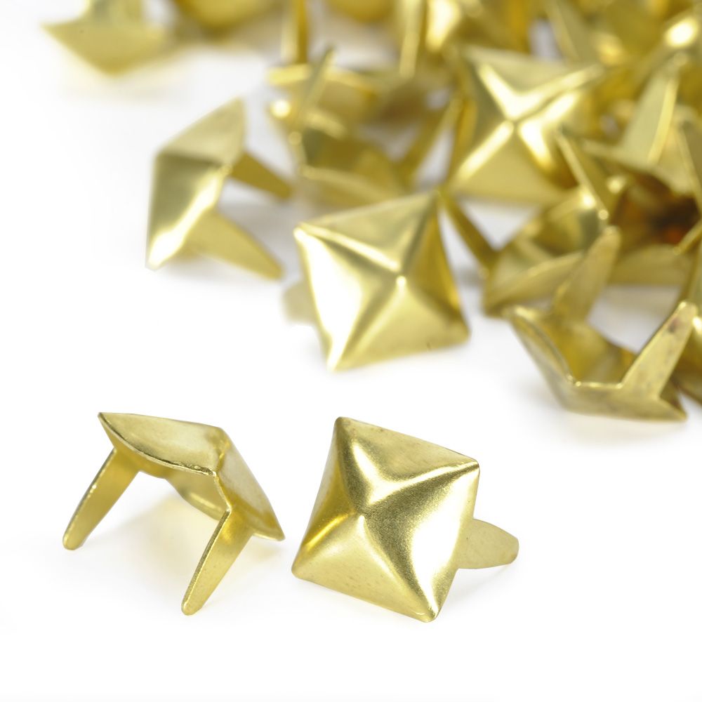 ピラミッド型 スタッズ 2爪 10mm [ ブラス / 50個セット ] スタッズベルト 革細工 レザークラフト材料 ..