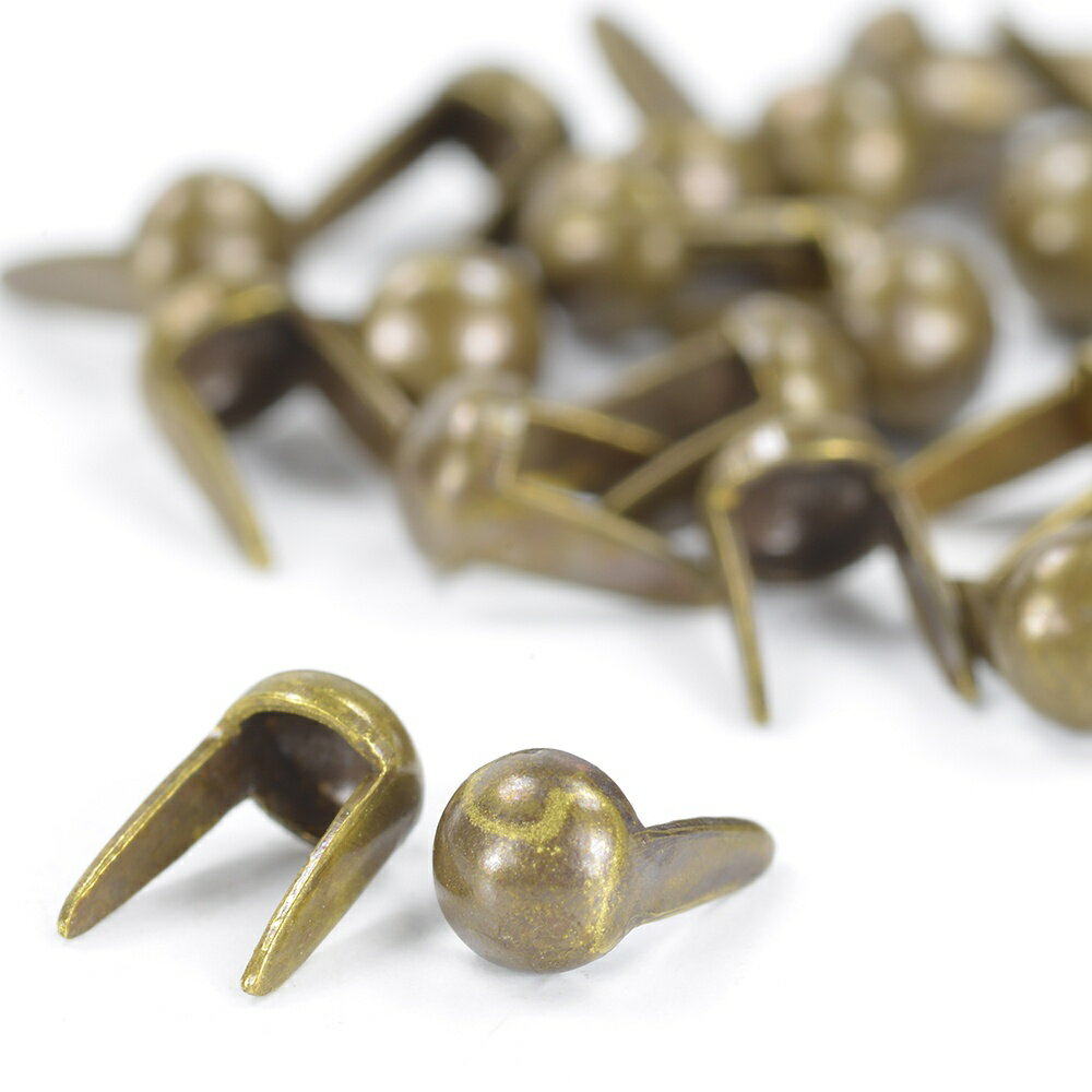 ラウンド型 スタッズ 2爪 直径3mm 高さ6mm [ アンティークブラス / 50個セット ] スタッズベルト 革細..