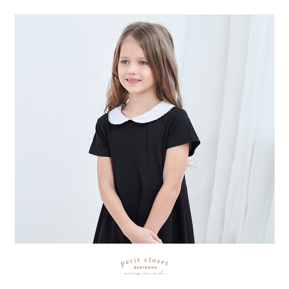 お受験 面接 プレゼント 服 フォーマルワンピース イベント ピアノ発表会 キッズ フォーマル ワンピース 女の子 子供 七五三 結婚式 法事 発表会 メール便送料無料 襟付き ブラック おしゃれ 丸襟 150cm レース 白襟 140 子供服 無地 プチプラ 100 通園 通学 Pco
