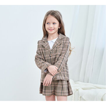 卒業式 スーツ 女の子 入学式 キュロット パンツ セットアップ 2点セット フォーマル キッズ 子供 チェック柄 ピンク ベージュ チェック おしゃれ 通園 通学 春秋冬 お誕生日 長袖 子ども 子供服 100 110 120 130 140 150 160cm pco