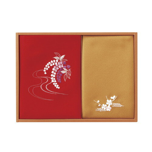 【ギフト包装・のし紙無料】刺繍入り二巾風呂敷&刺繍入り金封包み 赤 H018(B5)