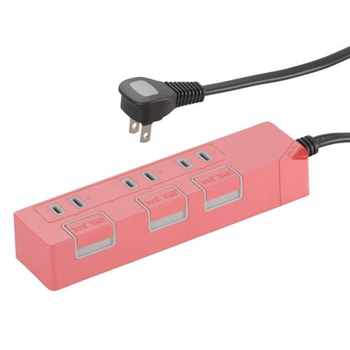OHM オーム電機 個別押しボタンスイッチ付 カラー節電タップ（3個口/1.5m/ピンク） HS-T1147P
