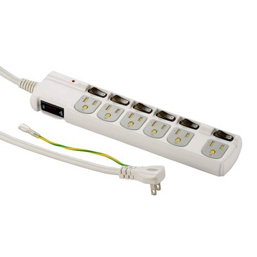OHM オーム電機 雷ガード・ブレーカー・個別スイッチ付 3Pプラグ対応 節電タップ（6個口/1.8m） HS-T1259W