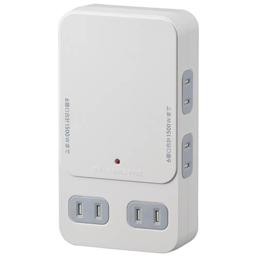 OHM オーム電機 雷ガード付 6個口拡張コンセント（ホワイト）HS-AK6B-W