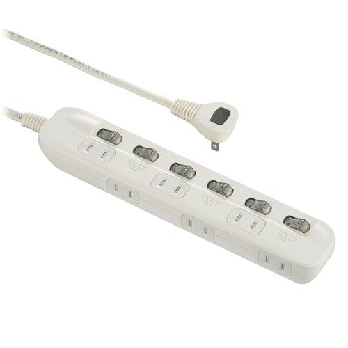 OHM オーム電機 個別スイッチ付節電タップ交互コンセント（6個口/2m/LEDランプ付/L型プラグ/ホコリシャッター） HS-TP62ADW22