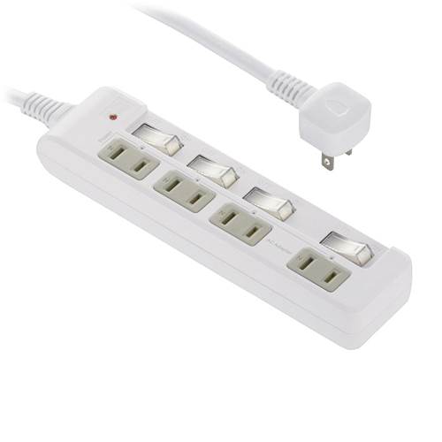 OHM オーム電機 発煙ガード節電タップ（4個口/L型プラグ/コード長2m/1500W以下/個別スイッチ付/ホワイト） HS-T42HL3-W
