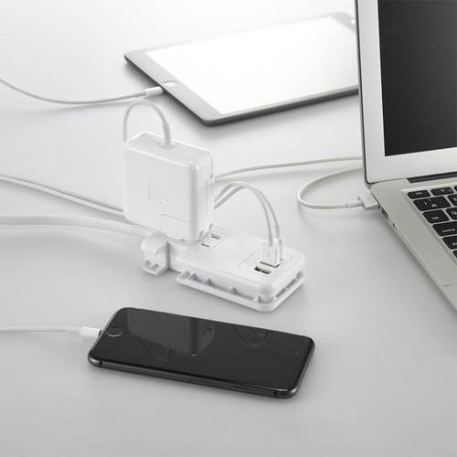 トキワダイレクトのOHM オーム電機　モバイルタップ【ケーブル収納】（ACコンセント×3、Type-A×1、Type-C×1 PD対応/ケーブル23cm/ホワイト）　HS-A3U2C120E-W｜アングル3