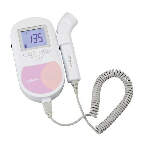 特徴 ●超音波ゼリー（推奨品：az-8-2602-11）を塗ってお腹にプローブをあてることで、赤ちゃんの心音を聴くことができます。 ●心音を聴くことで赤ちゃんの成長が感じられ、定期健診の間が空いた時などの不安解消にも役立ちます。 ●スピーカータイプですので赤ちゃんの心音を家族みんなで聴くことができます。 ●大型液晶はバックライト付きのため、表示が見やすいです。 ●お腹にプローブを当てるだけの簡単操作ですので、ご自宅でも心音が確認できます。 ●プローブと本体は分離型のため、プローブのみの買い替えが可能です。 ●本体にイヤホンジャックがありますので、お手持ちのイヤホンで聞くことも可能です。 仕様 ■仕様：本体 ■使用開始時期（目安）：妊娠12週目頃 ■周波数：2.0MHz±10％ ■表示機能：平均心拍数、瞬間心拍数、心音シンボル、電池残量 ■電源：単3乾電池×2本（テスト用付属） ■自動電源オフ機能付き ■サイズ：135×92×29mm（プローブ除く） ■重量：245g（電池含む） ■構成品：本体、プローブ ■荷姿サイズ：190×170×65mm　0.40kg ■医療機器認証番号：303AKBZX00036000 胎児心音が聞こえる場所を探しましょう トットットットッ（聴こえ方の例）と速いリズムで聞こえたら胎児の心音です。音と心拍の速さで胎児の心拍かどうかが判断できます。 ※本製品は胎児心音および心拍数を測定するように設計されているため、大人の心拍数の測定には適していません。 大人の心拍動は胎児の心拍動に比べて強いため、1拍動の収縮、拡張の動きを2拍としてカウントしてしまう場合があります。 うまく聞こえないときは？ 胎児心音がうまく聞こえないときは、以下をお試しください。 1.超音波ゼリーを多めに使う。 →プローブと皮膚の間の空気を排除し、超音波が伝わりやすくなります。 2.思っているよりも下からプローブを当てて探す。 →恥骨の上あたりにプローブを当て、ゆっくりと上にプローブを移動させて探します。 3.時間帯を変えてみる。 →起床後、昼食後、就寝前など、使用する時間帯を変えると聞こえやすくなる場合があります。 また、うまく見つからない場合は5分ほど時間を空けて再度使用すると聞こえる場合もあります。 4.プローブのコネクタを奥までしっかり差し込んでいるか？電池残量はあるか？ →プローブのコネクタが奥まで差し込まれていない場合、本体が使用可能な状態にならないため胎児心音を聞くことができません。 また、電池残量が減っていると音が小さくなったりノイズが入ったりして聞こえにくくなる場合があるため、電池交換をお試しください。　