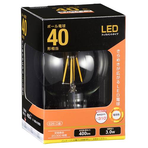 12 mm 12接頭 - OHM オーム電機　LEDフィラメントタイプ電球 ボール球形（40形相当/400lm/電球色/G95/E26/全方向配光310°） LDG3L C6