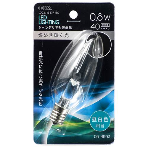 26 mm Cfl - OHM オーム電機　LEDシャンデリア形（装飾用/0.8W/40lm/クリア昼白色/C32/E17） LDC1N-G-E17 13C
