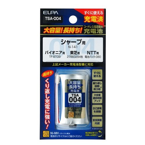 エルパ コードレス電話機用充電池 ELPA TSA-004 大容量タイプ N-141TF-BT09BK-T316互換バッテリー