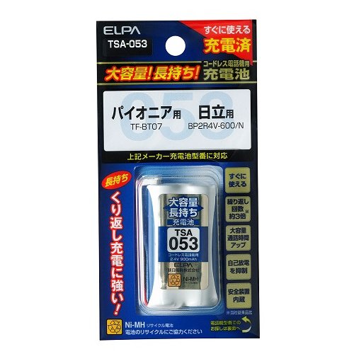 エルパ コードレス電話機用充電池 ELPA TSA-053 大容量タイプ TF-BT07BP2R4V-600NBK-T313互換バッテリー