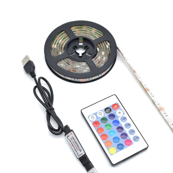 BPS USB高輝度LEDテープライト2m RGBWカラー 16色 SMD5050 60leds リモコン付属 調光 IP65防水 BPS-LEDTL2CL 必要な長さにカット 両面テープで好きな場所に貼り付けできるテープLEDライト
