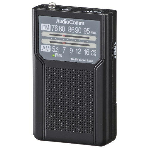 OHM オーム電機　AudioComm AM/FMポケットラジオ 電池長持ちタイプ ブラック RAD-P136N-K