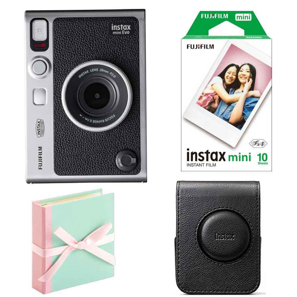 (4点セットB)富士フイルム インスタントカメラ チェキ instax mini Evo C BK フィルム アルバム 専用ケ..