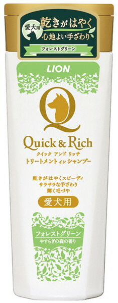 ・なめらかな泡立ちと泡切れよく、被毛の乾きも早いのでペットとペットオーナーの負担を軽くします。 ・上質な仕上がり＜サラサラな手ざわり・輝く毛づや＞が実感できるプレミアムシャンプーです。 ・洗浄成分の100％が植物生まれの低刺激性。 ・クリーミィでなめらかな泡が、汚れ・ニオイをしっかり落とし、スキッと手早くすすげます。 ・速乾サラつやトリートメント成分が被毛をコートし、タオルドライ時の水切れがよく、ドライヤー乾燥時間を短くします。 ・シルクプロテイン・ローヤルゼリー配合。 ・弱酸性・無着色。 ・Quick&Richブラッシングトリートメントとセットでお使いになるとより効果的です。 【成分】 水、洗浄剤(ヤシ・パーム由来界面活性剤)、トリートメント剤、防腐剤(食品添加物)、香料、保湿剤(シルクプロテイン・ローヤルゼリー) 【原産国または製造地】 日本　