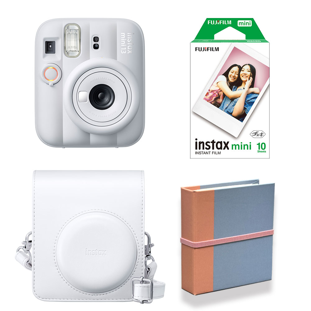 (4点セット)富士フイルム インスタントカメラ チェキ instax mini 13【クレイホワイト】 フィルム アルバム 専用ケース付き！（楽天・トキワダイレクト）