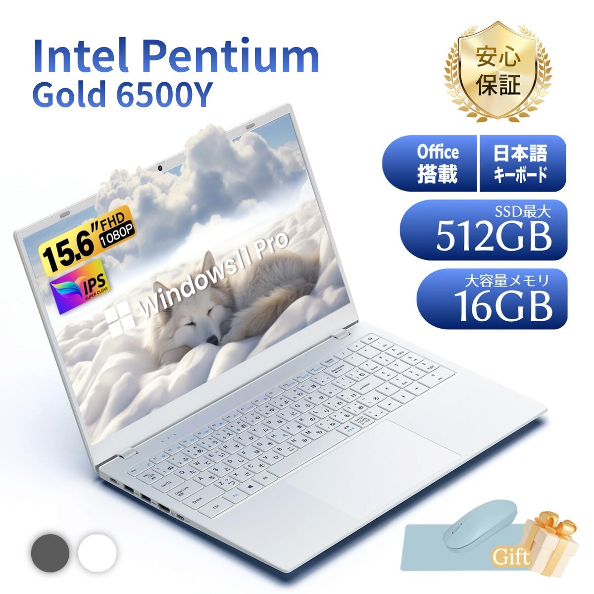 ノートパソコン 新品 Office付き 初期設定済 Windows11 日本語キーボード テレワーク Intel Pentium Gold 6500Y メモリ8GB 高速SSD256GB 1TB IPS広視野角 15.6型液晶 Webカメラ テンキー付き USB 3.0 無線機能 Bluetooth 超軽量大容量バッテリー