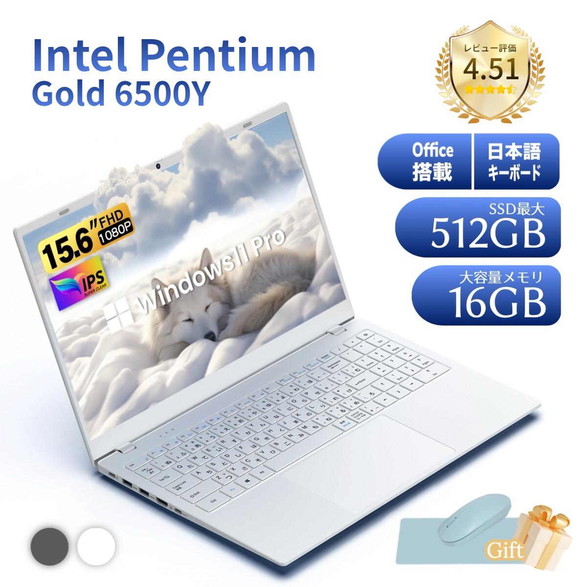 ノートパソコン 新品 Office付き 初期設定済 Windows11 日本語キーボード テレワーク Intel Pentium Gold 6500Y メモリ8GB 高速SSD256GB 1TB IPS広視野角 15.6型液晶 Webカメラ テンキー付き USB 3.0 無線機能 Bluetooth 超軽量大容量バッテリー